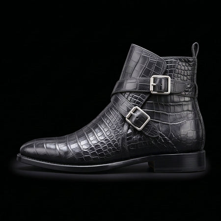 Men's Black Alligator Leather Ankle High Jodhpur Boots