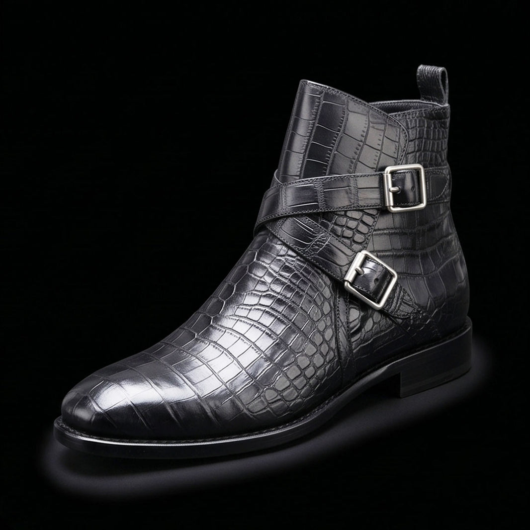 Men's Black Alligator Leather Ankle High Jodhpur Boots