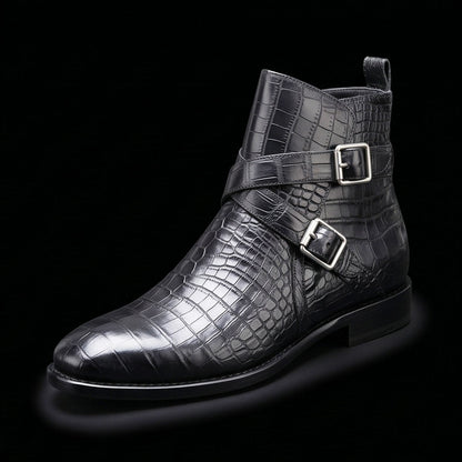 Men's Black Alligator Leather Ankle High Jodhpur Boots