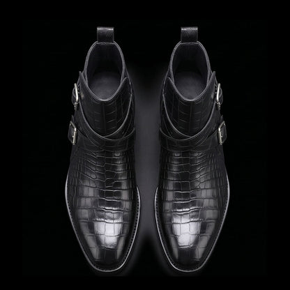 Men's Black Alligator Leather Ankle High Jodhpur Boots