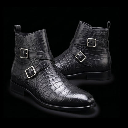 Men's Black Alligator Leather Ankle High Jodhpur Boots
