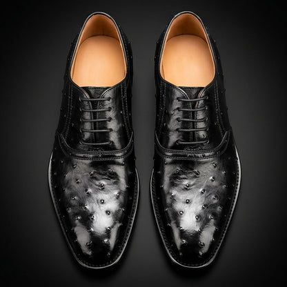 Men's Black Ostrich Impression Leather Oxford Shoes