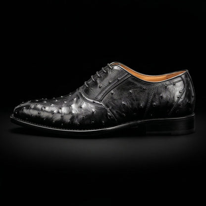 Men's Black Ostrich Impression Leather Oxford Shoes