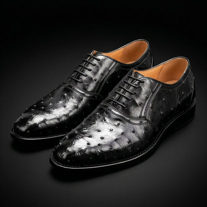 Men's Black Ostrich Impression Leather Oxford Shoes