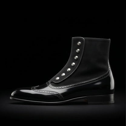 Men's Black Patent Leather Ankle High Button Boots