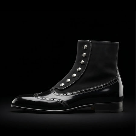 Men's Black Patent Leather Ankle High Button Boots