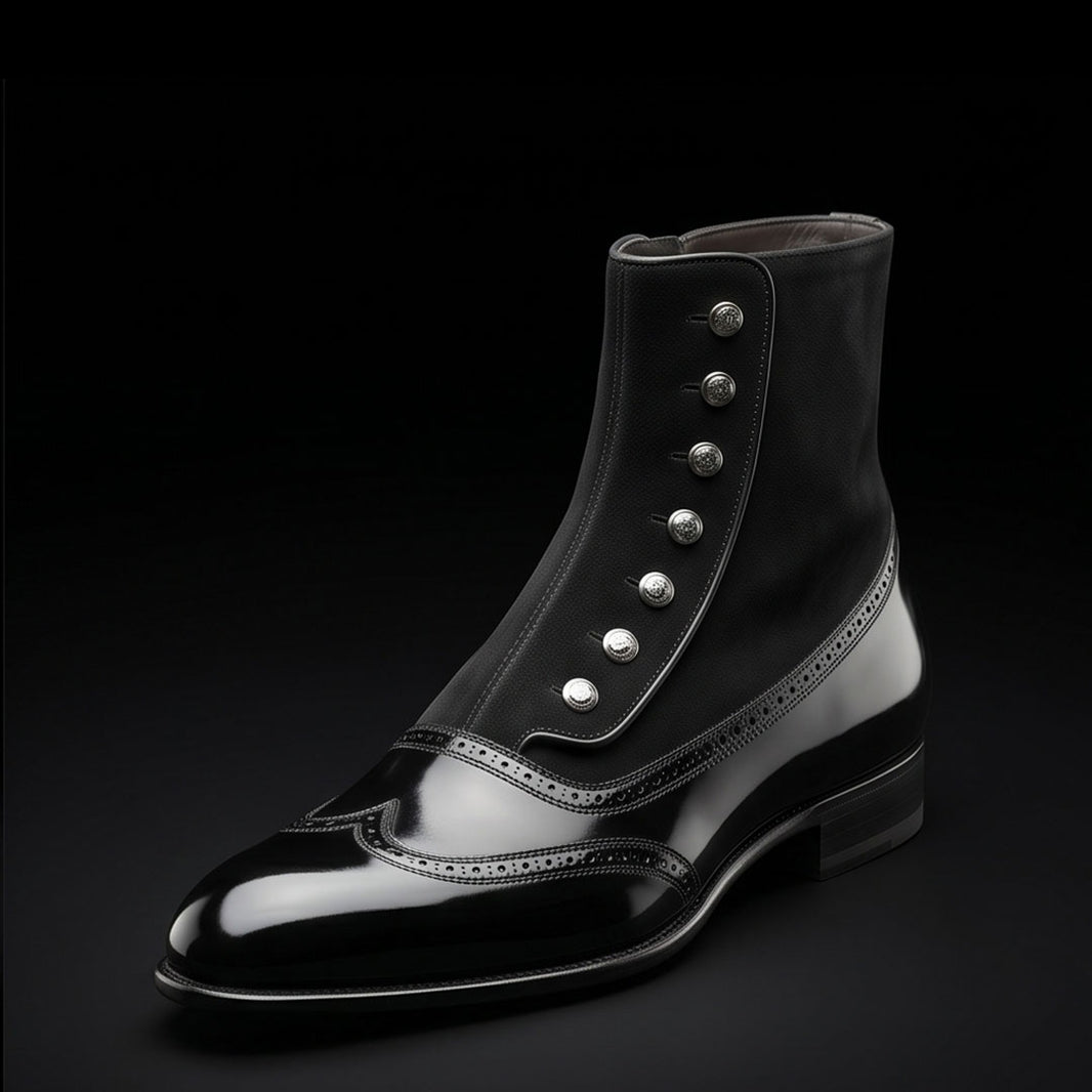 Men's Black Patent Leather Ankle High Button Boots