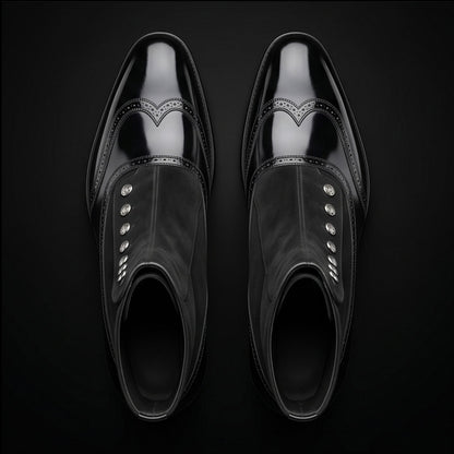 Men's Black Patent Leather Ankle High Button Boots