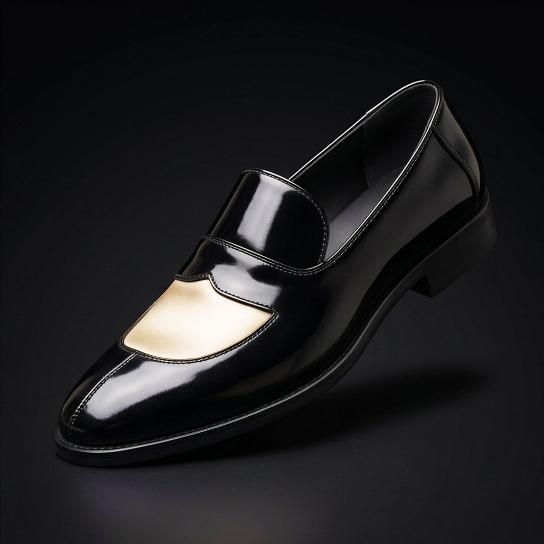Men's Black & Beige Leather Penny Loafers