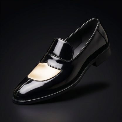 Men's Black & Beige Leather Penny Loafers