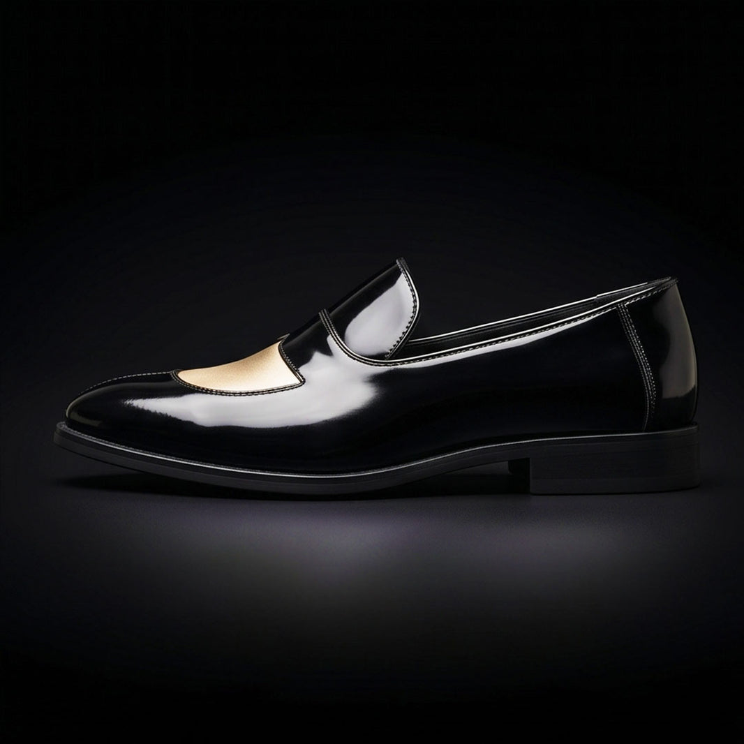 Men's Black & Beige Leather Penny Loafers