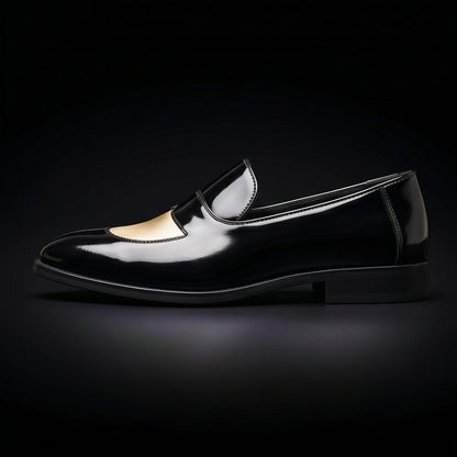 Men's Black & Beige Leather Penny Loafers
