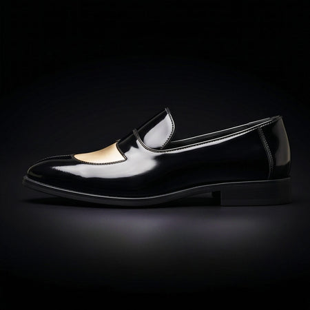 Men's Black & Beige Leather Penny Loafers