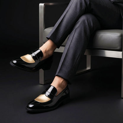 Men's Black & Beige Leather Penny Loafers