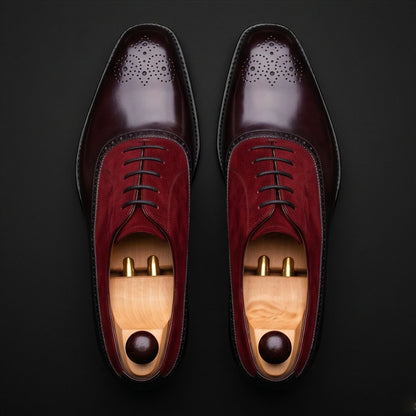 Men's Black & Maroon Suede Leather Oxford Shoes