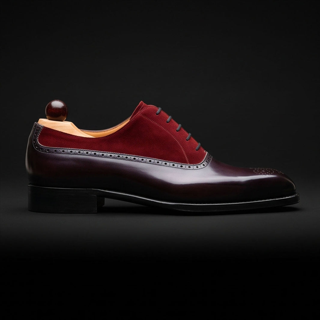 Men's Black & Maroon Suede Leather Oxford Shoes