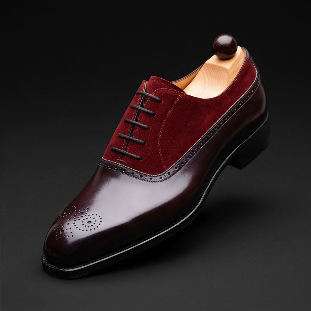 Men's Black & Maroon Suede Leather Oxford Shoes
