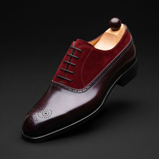 The Heritage – Black & Maroon Suede Oxford | Leather Shoe