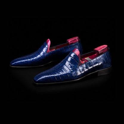 Men's Blue Alligator Leather Slip On Loafers