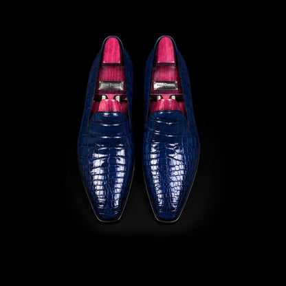 Men's Blue Alligator Leather Slip On Loafers