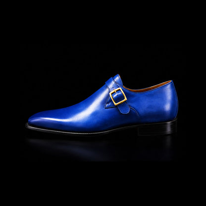 Men's Blue Leather Monk Buckle Shoes