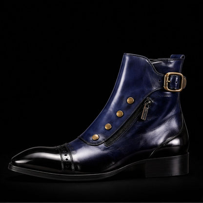 Men's Blue Patina Leather Ankle High Military Boots
