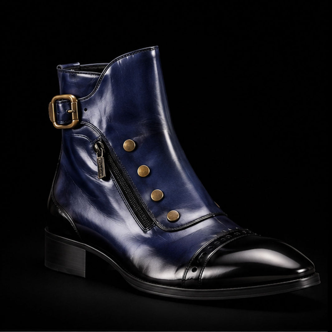 Men's Blue Patina Leather Ankle High Military Boots