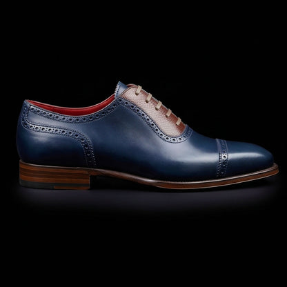 Men's Blue & Brown Leather Oxford Shoes