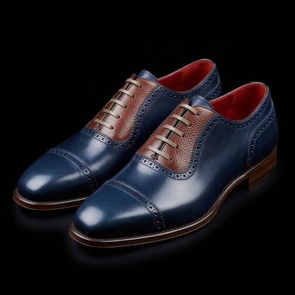 Men's Blue & Brown Leather Oxford Shoes