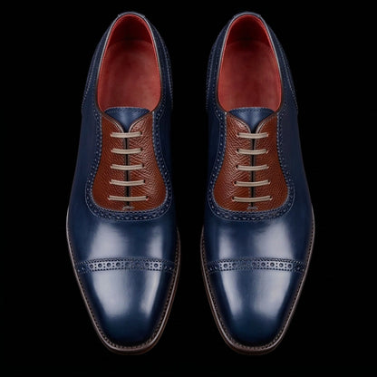 Men's Blue & Brown Leather Oxford Shoes