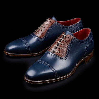 Men's Blue & Brown Leather Oxford Shoes