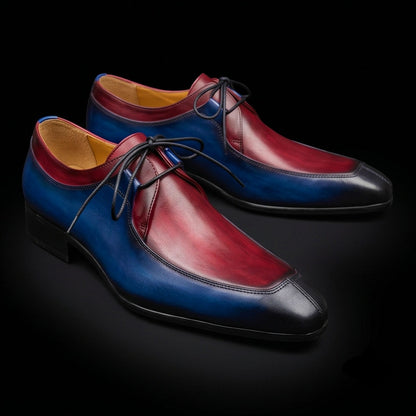 Men's Blue & Burgundy Hand Painted Leather Shoes