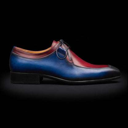 Men's Blue & Burgundy Hand Painted Leather Shoes