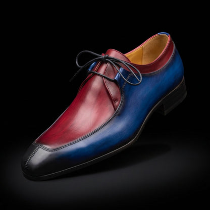 Men's Blue & Burgundy Hand Painted Leather Shoes