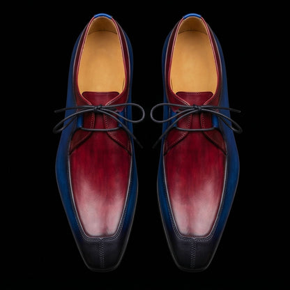 Men's Blue & Burgundy Hand Painted Leather Shoes