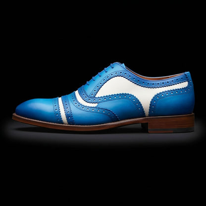 Men's Blue & White Leather Cap Toe Spectator Shoes