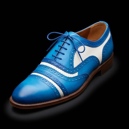 Men's Blue & White Leather Cap Toe Spectator Shoes