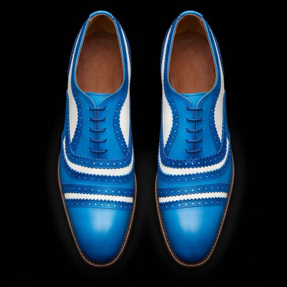 Men's Blue & White Leather Cap Toe Spectator Shoes