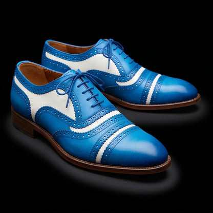 Men's Blue & White Leather Cap Toe Spectator Shoes