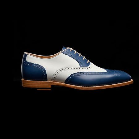 Men's Blue & White Leather Oxford Spectator Shoes