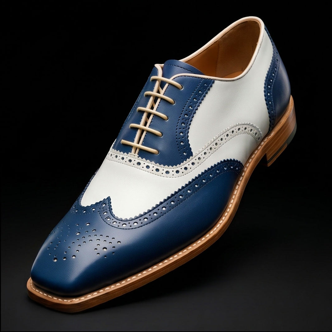 Men's Blue & White Leather Oxford Spectator Shoes