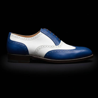 Men's Blue & White Leather Wingtip Brogue Oxford Shoes