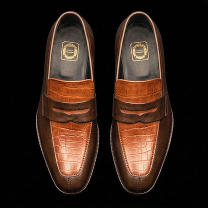Men's Brown Alligator Leather Penny Loafers