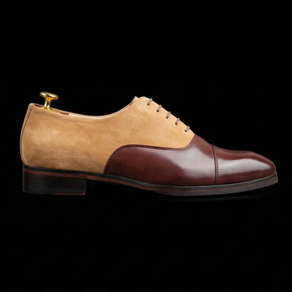 Men's Brown Beige Suede Leather Cap Toe Dress Shoes