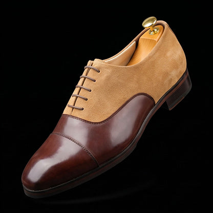Men's Brown Beige Suede Leather Cap Toe Dress Shoes
