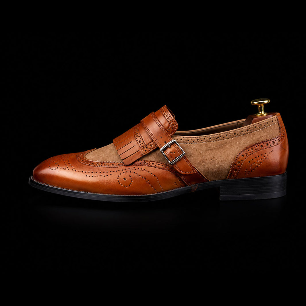 Men's Brown Brogue Wingtip Monk Shoes