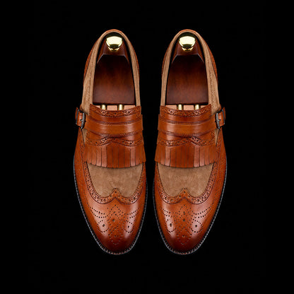 Men's Brown Brogue Wingtip Monk Shoes