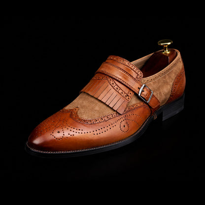 Men's Brown Brogue Wingtip Monk Shoes