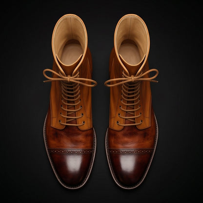 Men's Brown Leather Calf High Military Boots
