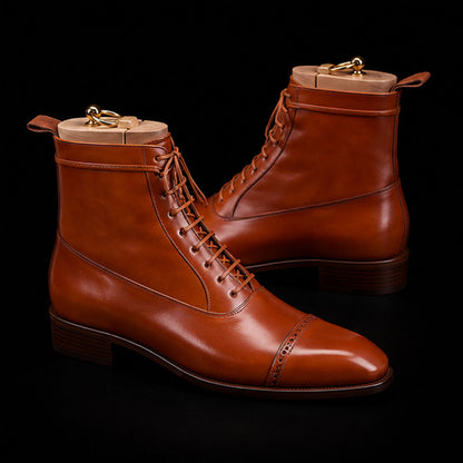 Men's Brown Leather Cap Toe Ankle High Dress Boots